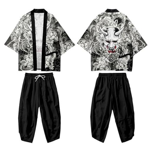 NALSA kimono oversize da uomo, set di pantaloni cardigan con stampa tradizionale giapponese fantasma demone, t-shirt anime casual quattro stagioni, h071-3xl