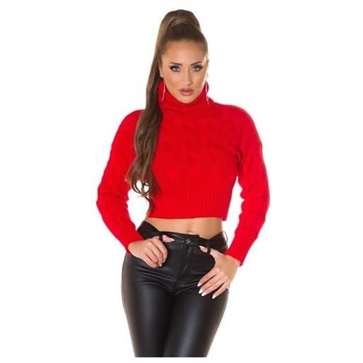 Koucla maglione da donna a maglia grossa con collo alto, colore: rosso, taglia unica