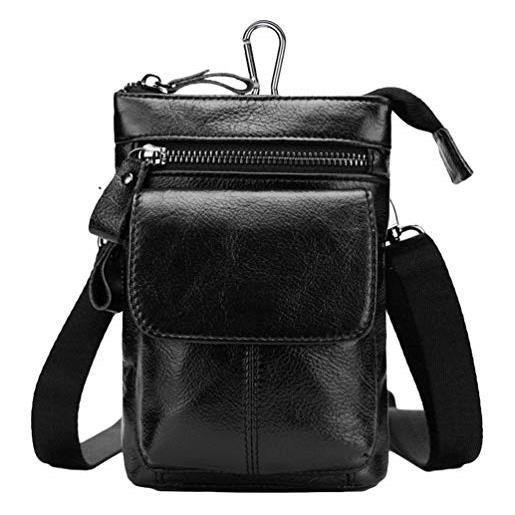 GladiolusA borsello uomo pelle vera borsa a tracolla piccolo vintage borselli da uomini borse messenger borse a spalla nero 12.5 * 6 * 18.5cm