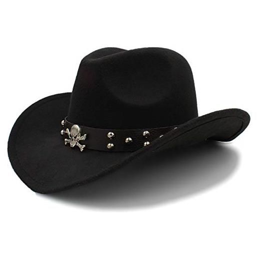 Aurorad cappello da cowboy occidentale alla moda unisex, cappello da viaggio solido con cintura per attività casual o campeggio, pesca, viaggi di caccia (colore: nero, taglia: 56-58)