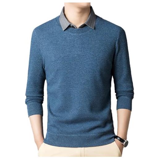 dokly maglione uomo finto camicia due pezzi collo maglione primavera e autunno moda uomo maglia camicia di fondo, blu, xxl