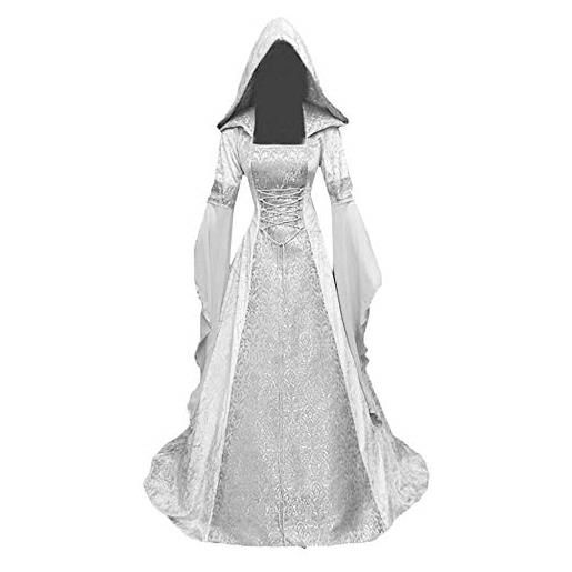 Firally abiti vintage cerimonia medievale abito moda donna a maniera lunga con cappuccio abito medievale lunghezza pavimento lunghezza cosplay abito taglia grossa s-5xl(medium, bianca)