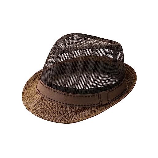 MarkMark cappello fedora mesh a tesa corta con fascia sun trilby paglia panama yz60179, marrone, m