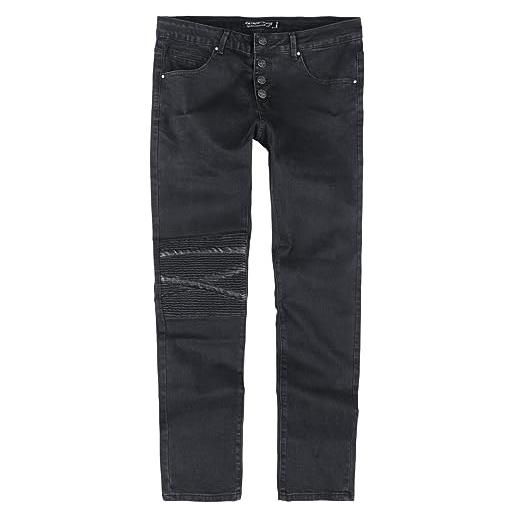 Gothicana by EMP uomo jeans neri slim fit con dettaglio in ecopelle w32l34