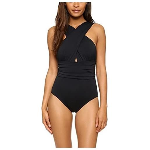 KEAIDO costume intero da bagno da donna costume da bagno halter tummy control cut out front cross increspato sexy monokini imbottito, nero, m