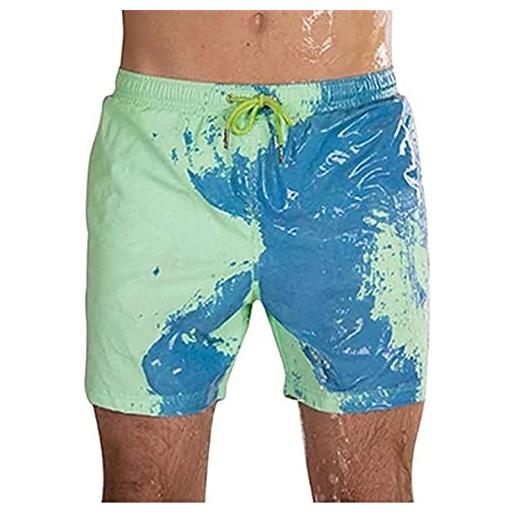 Zoloyo pantaloncini da spiaggia, da uomo, magici cambiamenti, da spiaggia, da spiaggia, da uomo, ad asciugatura rapida, per il tempo libero, con elastico in vita, verde, l-xl