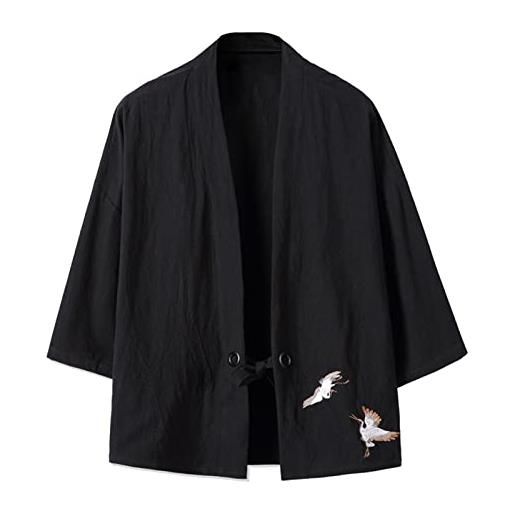 FASLOLSDP haori giacca uomo kimono cardigan uomini samurai abbigliamento tradizionale giapponese leggero stampato yukata maglione confortevole top, z-0918 nero, xl