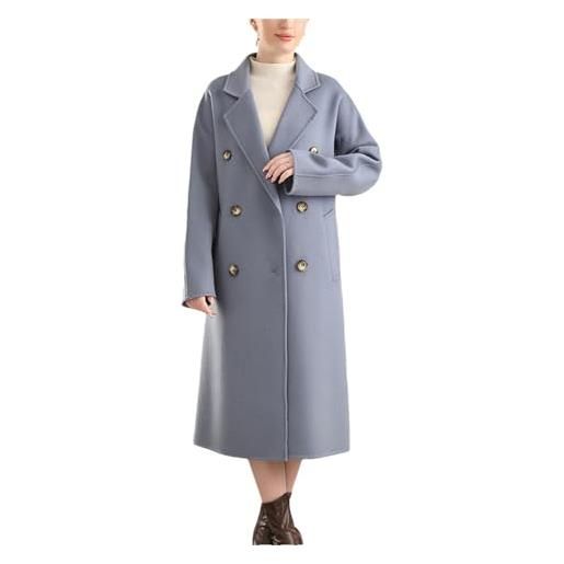 Haitpant cappotto da donna in lana autunnale invernale fatto a mano con colletto rovesciato cappotto con risvolto a cintura giacca lunga, blu hazy, m