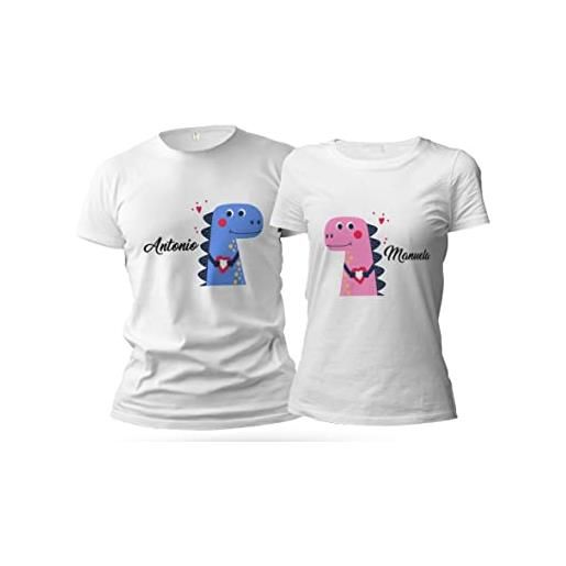 Puzzletee coppia tshirt innamorati personalizzabili - dinosauri - magliette per coppie - [personalizza nomi] - san. Valentino - idea regalo
