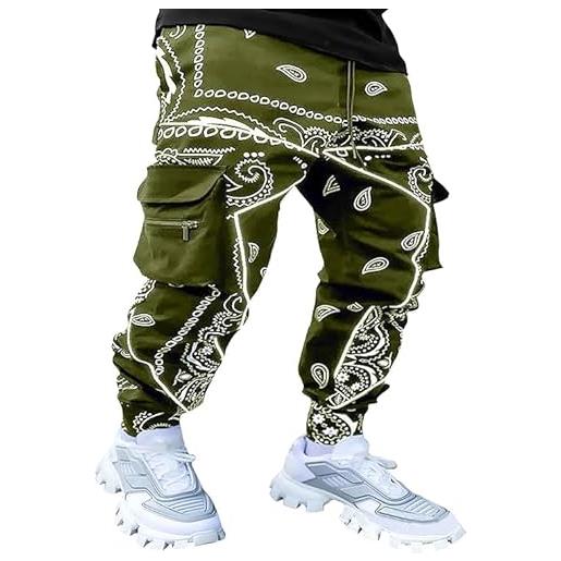 compulsoryking pantaloni da jogging cargo da uomo, stile hip hop, con tasca con cerniera, in tessuto, motivo stampato, per corsa, sport, punk, blu scuro, xl