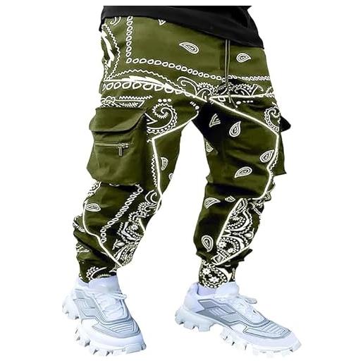 compulsoryking pantaloni da jogging cargo da uomo, stile hip hop, con tasca con cerniera, in tessuto, motivo stampato, per corsa, sport, punk, blu scuro, xl