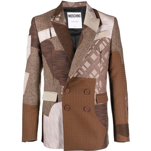Moschino blazer doppiopetto con design patchwork - marrone