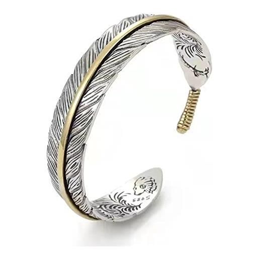 Cutenation s999 argento antico placcato bracciale cuff largo per uomo donna apertura regolabile reticolato piuma bracciali gioielli regalo