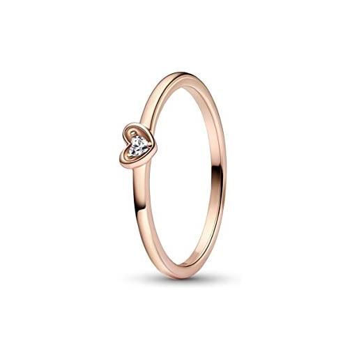 Pandora anello moments con cuore radiant placcato in oro rosa 14 k con zirconi cubici trasparenti, 60