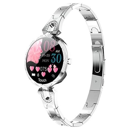 findtime orologio da donna in acciaio impermeabile con cardiofrequenzimetro e fitness per android e ios ip68 impermeabile, argento, moderno