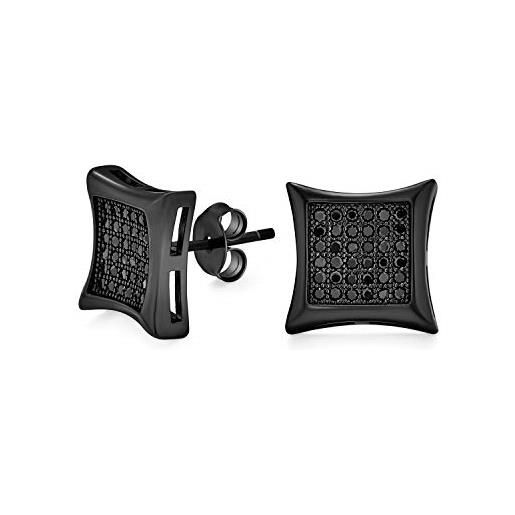Bling Jewelry orecchini neri quadrati a forma di zircone cubico micro pave cz kite per gli uomini argento 925 placcato nero 7mm