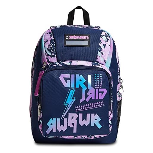 Seven zaino monoscomparto, blu, tasche multifunzione, per ragazze, scuola, tempo libero e viaggi