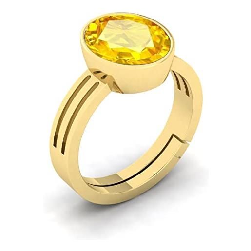 RRVGEM pukhraj anello placcato in oro con zaffiro giallo (12,25 ratti 11,30 carati) per uomo/donna, placcato oro, zaffiro giallo