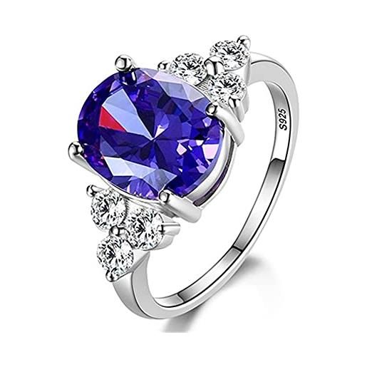 LYLY anelli in argento 925 sterling gioielli da donna zircone anello nuziale ovale, bianco/rosa/azzurro/champagne (gem color: amethyst, ring size: 5)