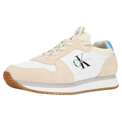 Calvin Klein Jeans calvin klein sneakers da runner uomo sock laceup nylon-pelle scarpe sportive, bianco (triple bright white), 44