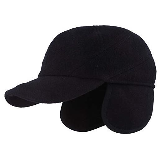 Hut Breiter breiter cappellino invernale da baseball, con membrana in teflon®, paraorecchie richiudibile, in lana, blu marino, 59