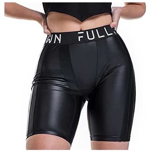 Full:Blown shiny stretchable high fit shorts for women - skin friendly & seamless - branded elastic waist band for better tummy control - italian biflex - machine wash only, nero , 26w / 20l