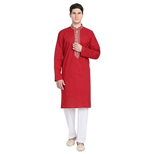 SKAVIJ uomo tunica kurta pigiama abbigliamento indiano rosso xl