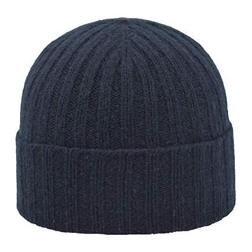 MELEGARI berretto cuffia beanie berg | il cacciatore | 3 styles in 1 hat | skull cap pura lana lambswool, | made in scotland (blu)