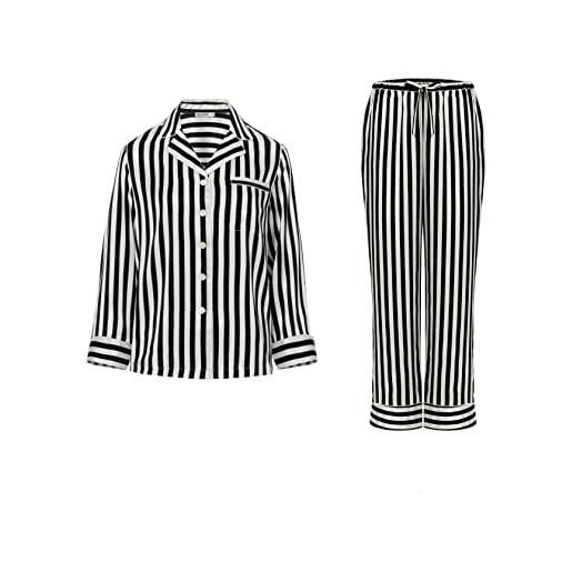 MCCAMEY pigiama donna in 100% seta set di pigiami a righe bianche e nere (m)