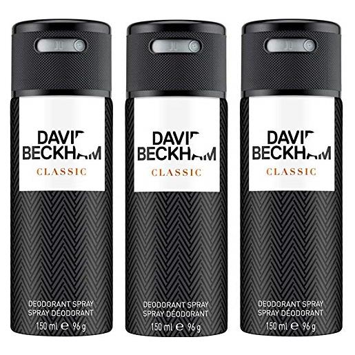 David Beckham classic gents deodorante anti-traspirante body spray per uomo, 150 ml confezione da 3