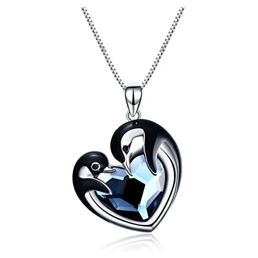 TOUPOP collana in argento sterling con pinguino da donna, regalo per madre e figlia, con cristalli blu, argento sterling, zirconia cubica