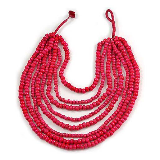 Avalaya collana multifilo a strati con perline in legno rosa scuro - 40 cm più corto/70 cm più lungo filo, misura unica, cordoncini legno