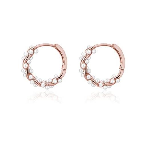 SLUYNZ argento pearls curva cerchio orecchini per le donne ragazze adolescenti matrimonio cerchio di perle orecchini sposa (c-rose gold)