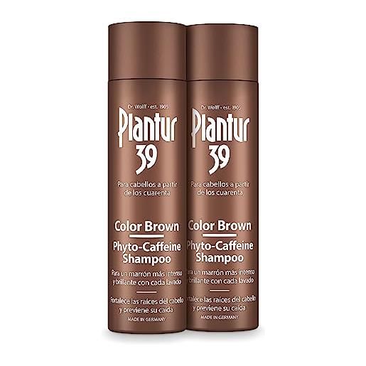 Plantur 39 color braun phyto-caffeina shampoo - 2 x 250 ml - per capelli castani - nasconde i capelli grigi - shampoo per la prevenzione della caduta dei capelli menopausa