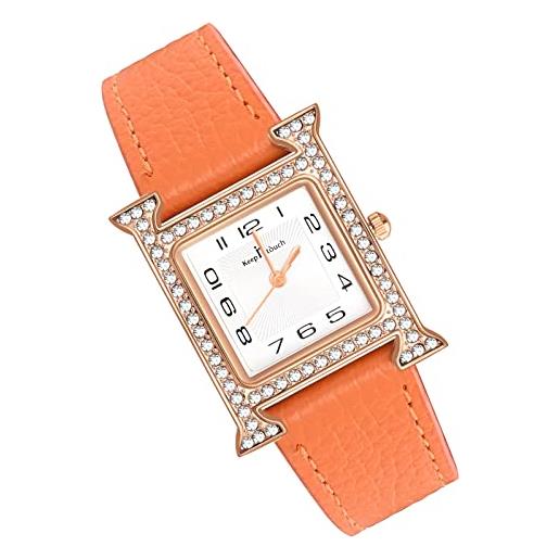 MicLee orologio da donna orologio al quarzo da ragazza quadrante digitale a forma di h cassa in lega di diamanti di lusso, doppio cinturino in pelle, orologio impermeabile con movimento importato