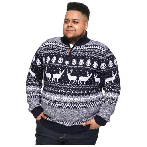 RAIS maglione natalizio da uomo con cerniera a 1/4 con renna, taglie forti 2xl-5xl, marina militare, xxl plus