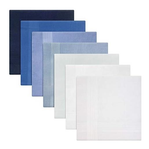 Warwick & Vance confezione da 7 fazzoletti da uomo tinti da blu a bianco, con bordi in raso a righe, 100% cotone, 40 x 40 cm blu taglia unica