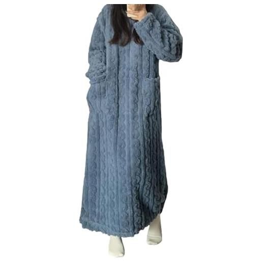 LUNCHS abbigliamento invernale per la casa in velluto corallo, pigiama in pile extra lungo da donna, camicia da notte da donna in velluto corallo (xl, blue)