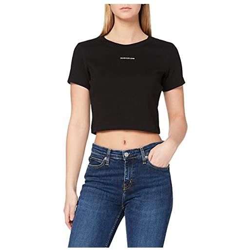Calvin Klein Jeans top corto a costine micro branding t-shirt, ck black, s donna