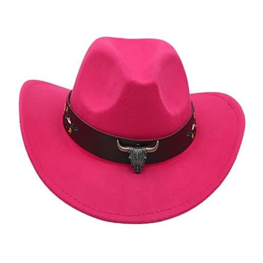 Faringoto cappello da cowboy occidentale stile etnico cappello a cilindro testa di mucca cintura fiore, nero , etichettalia unica