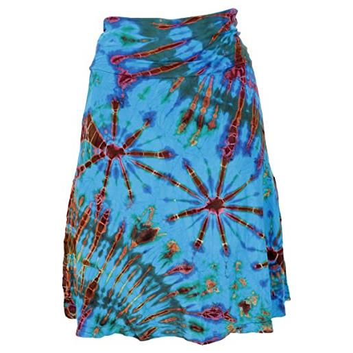 GURU SHOP batik hippie midi gonna, gonna estiva, lunghezza al ginocchio, turchese/colorato, sintetico, dimensione indumenti: 38, gonne corte