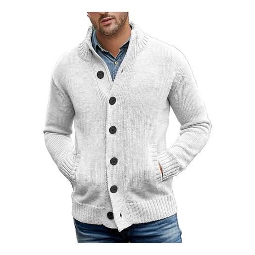 CUOREZ maglione uomo colore monopetto lavorato a maglia autunno inverno grande abbigliamento uomo, bianco, xl