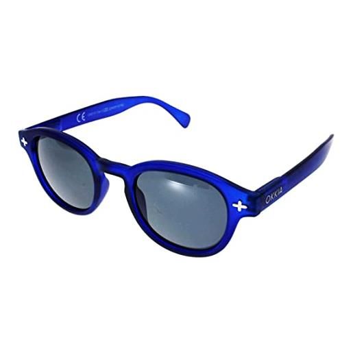 Okkia - occhiali da sole unisex okkia sun modello 010bl colore blu opaco con lenti grigie di forma retrò tendenza disegnata in italia