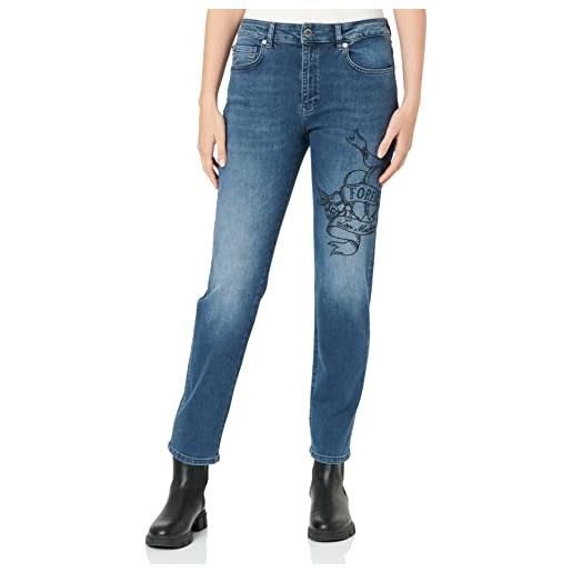 Love Moschino black triblend personalised with embroidered tattoo effect heart pantaloni casual, blue denim, 29 da donna