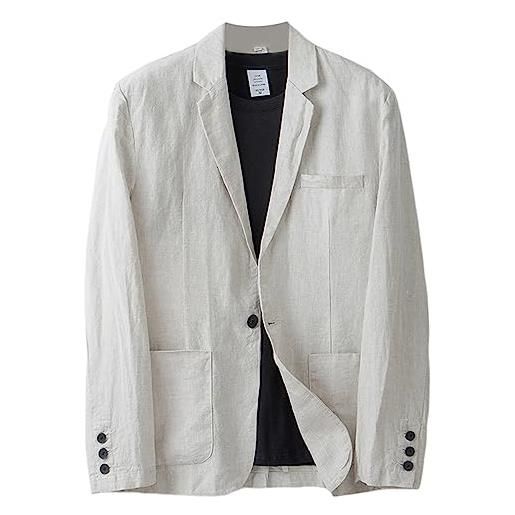 GIBZ blazer uomo casual lino tempo libero leggera giacca giacche da abito primavera estate revers a righe con un bottone grigio l