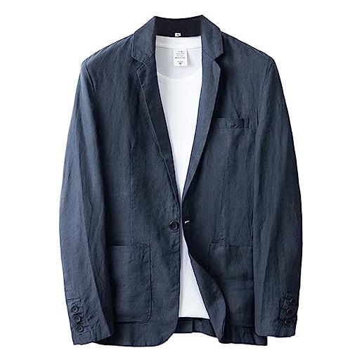 GIBZ blazer uomo casual lino tempo libero leggera giacca giacche da abito primavera estate revers a righe con un bottone blu s