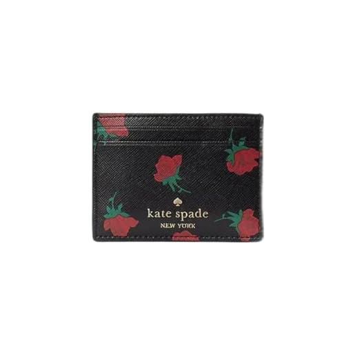 Kate Spade New York madison rose toss - porta carte piccolo e sottile, colore: nero, nero multicolore, porta carte sottile