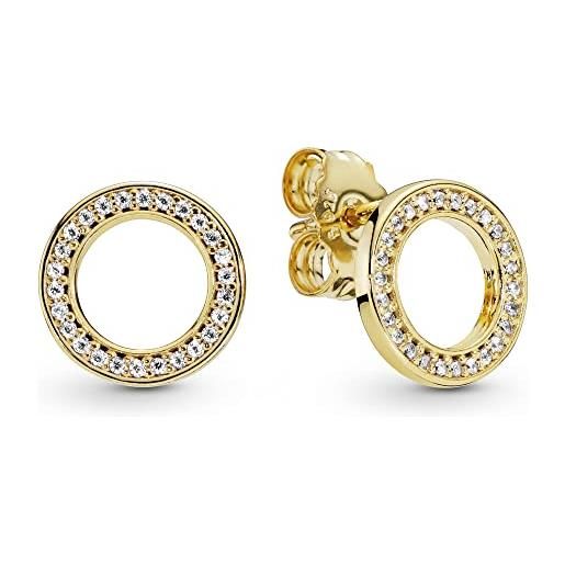 Pandora signature sparkling circle stud 14k gold-plated earrings with clear cubic