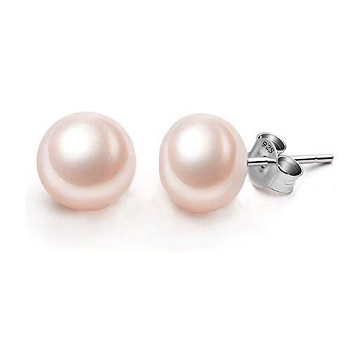 EVER FAITH orecchini argento 925, EVER FAITH orecchini donna piccoli rosa perla coltivata d'acqua dolce aaaa bottone orecchini lobo 10mm