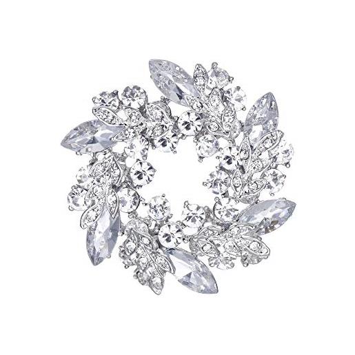 EVER FAITH cristallo austriaco da sposa foglia fiore corona spilla pin trasparente argento-fondo